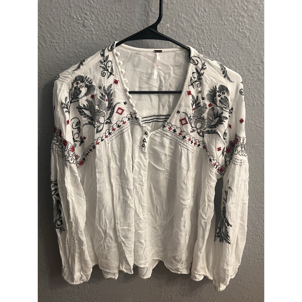Free People Rock It Tonight Floral Embroidered Long Sleeve Shirt Size Medium